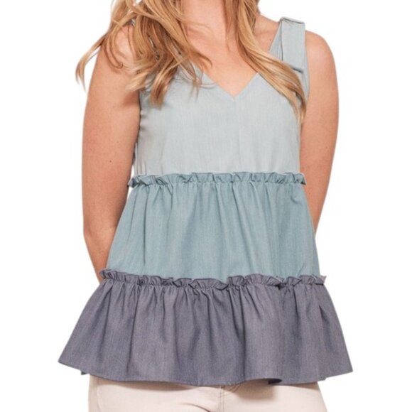 Color Block V-Neck Baby Doll Sleeveless Top & Plus Size - Picture 3 of 9